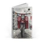 Ostalgie Moped Notizbuch – Rote DDR Schwalbe KR51 im Stadtbild