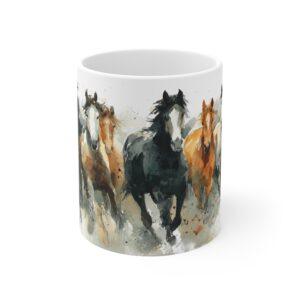 Pferde Aquarell Tasse - Galoppierende Pferde im Aquarell Stil