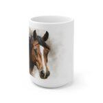 Pferd Portrait Aquarell Tasse - Braunes Pferd mit weißer Blesse