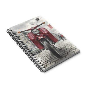 Ostalgie Moped Notizbuch – Rote DDR Schwalbe KR51 im Stadtbild