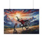 Simson S51 Poster – DDR Kult-Moped im Aquarellstil vor epischer Berglandschaft