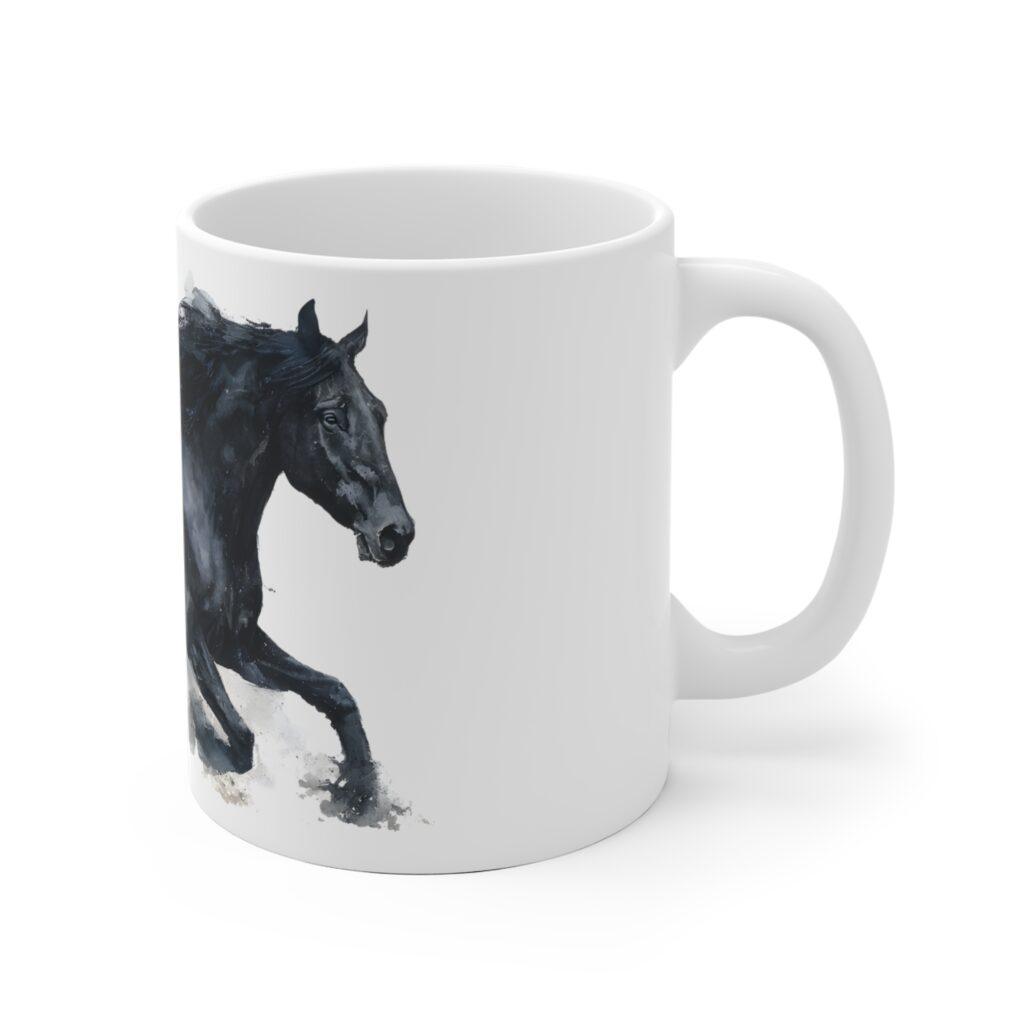 Schwarzes Pferd Aquarell Tasse - Kraftvolles Galopp Motiv