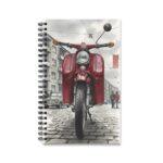Ostalgie Moped Notizbuch – Rote DDR Schwalbe KR51 im Stadtbild