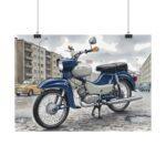 Simson Star SR4 Poster – DDR Kult-Moped als Aquarellkunst im Stadtmotiv