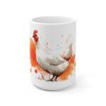Huhn Aquarell Tasse - Weißes Bauernhof Huhn mit orangefarbenen Aquarellspritzern