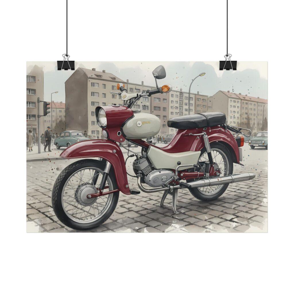 Simson Star SR4 Poster &ndash; DDR Kult-Moped in klassischer Stadtszene