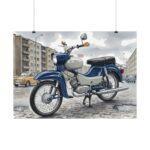 Simson Star SR4 Poster – DDR Kult-Moped als Aquarellkunst im Stadtmotiv