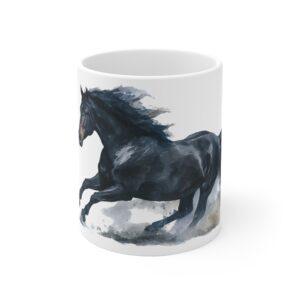 Schwarzes Pferd Aquarell Tasse - Dynamisches Laufmotiv in Aquarellkunst
