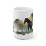 Pferd Aquarell Tasse - Mystisches Pferd im Nebel in Aquarellkunst
