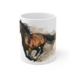 Braunes Pferd Aquarell Tasse - Galoppierendes Pferd in Aquarellkunst