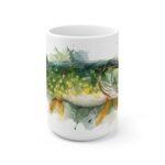 Hecht Aquarell Tasse – Kunst für Angler und Kaffeeliebhaber - 15oz
