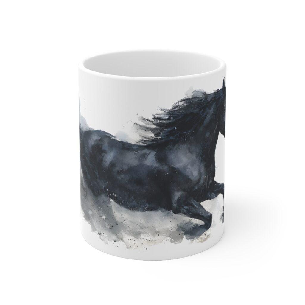Schwarzes Pferd Aquarell Tasse - Kraftvolles Galopp Motiv