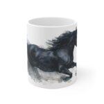 Schwarzes Pferd Aquarell Tasse - Kraftvolles Galopp Motiv