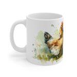 Hühner Aquarell Tasse - Drei Bauernhof Hühner auf Wiese in natürlicher Aquarellkunst