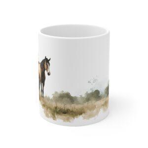 Pferd Aquarell Tasse - Ruhiges Pferd auf der Weide im Aquarell Stil