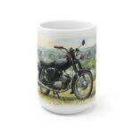 Simson S51 Tasse – DDR Kult-Moped als Aquarellmotiv in weiter Landschaft