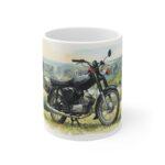 Simson S51 Tasse – DDR Kult-Moped als Aquarellmotiv in weiter Landschaft