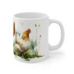 Hühner Aquarell Tasse - Drei Bauernhof Hühner auf Wiese in natürlicher Aquarellkunst