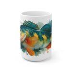 Barsch Aquarell Tasse – Stilvolles Design für Fischliebhaber || Moderne Aquarell Tasse mit Barschmotiv – Perfektes Geschenk für Naturliebhaber - 15oz