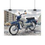 Simson Star SR4 Poster – DDR Kult-Moped als Aquarellkunst im Stadtmotiv