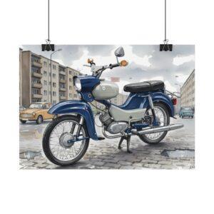 Simson Star SR4 Poster – DDR Kult-Moped als Aquarellkunst im Stadtmotiv