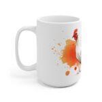 Huhn Aquarell Tasse - Weißes Bauernhof Huhn mit orangefarbenen Aquarellspritzern