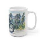 Simson S51 Tasse – DDR Kult-Moped als Aquarellmotiv in epischer Landschaft