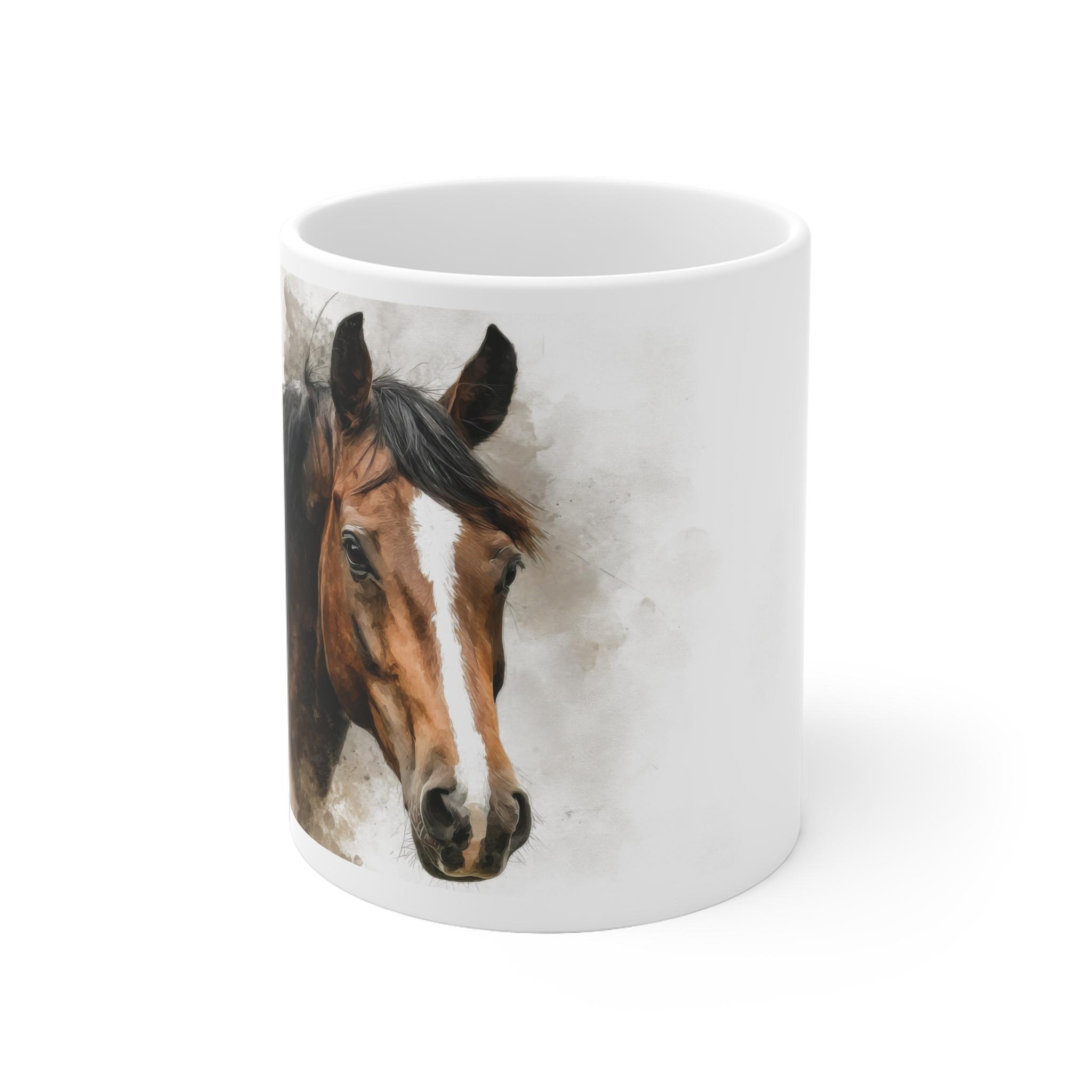 Pferd Portrait Aquarell Tasse - Braunes Pferd mit weißer Blesse - Shotspace Pferd Portrait Aquarell Tasse - Braunes Pferd mit weißer Blesse