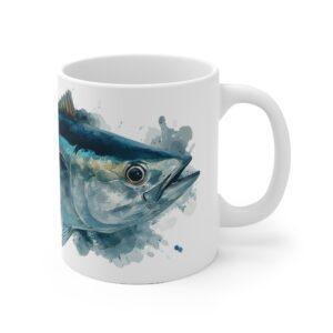 Thunfisch Aquarell Tasse – Kunstvolle Meeresfreude für Genießer || Dynamische Thunfisch Tasse – Stilvolles Design für Küstenliebhaber