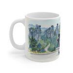 Simson S51 Tasse – DDR Kult-Moped als Aquarellmotiv in epischer Landschaft