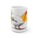 Huhn Aquarell Tasse - Weißes Huhn mit gelben Farbspritzern in moderner Aquarellkunst