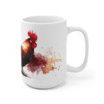 Hahn Aquarell Tasse - Kraftvoller Hahn mit roten Farbspritzern in Aquarellkunst