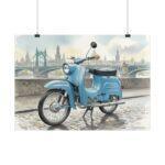 Simson Schwalbe KR51/1 Poster – DDR Kult-Roller als Aquarellkunst vor historischer Stadtkulisse