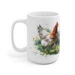 Hühner Aquarell Tasse - Bewegte Bauernhof Hühner auf Wiese in Aquarellkunst