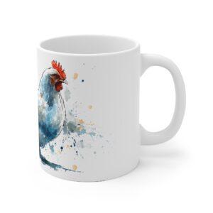 Huhn Aquarell Tasse - Blaues Bauernhof Huhn mit kräftigen Aquarellspritzern
