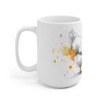 Huhn Aquarell Tasse - Weißes Huhn mit gelben Farbspritzern in moderner Aquarellkunst