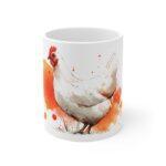 Huhn Aquarell Tasse - Weißes Bauernhof Huhn mit orangefarbenen Aquarellspritzern