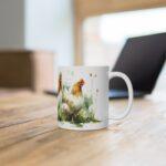 Hühner Aquarell Tasse - Drei Bauernhof Hühner auf Wiese in natürlicher Aquarellkunst